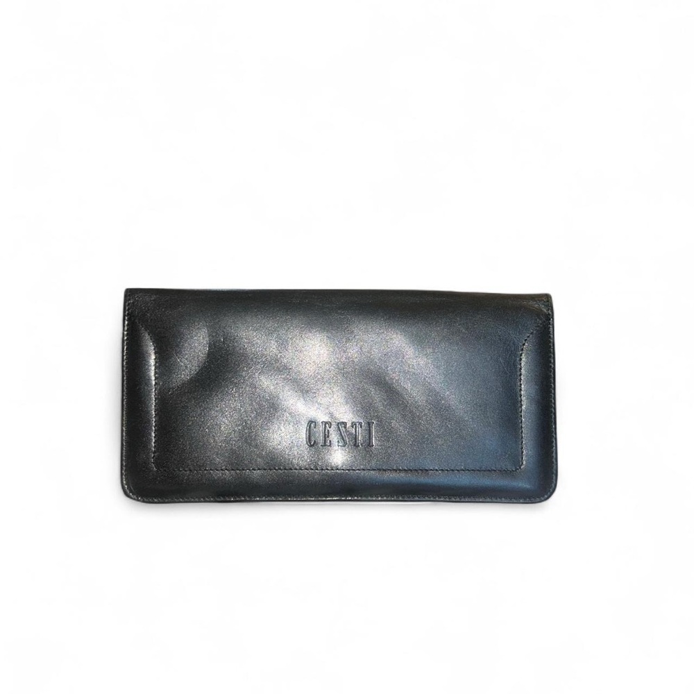 CESTI Black Leather Long Wallet Checkbook Organizer